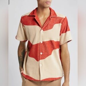 OAS Red and Cream Short Sleeve Button-Up Shirt